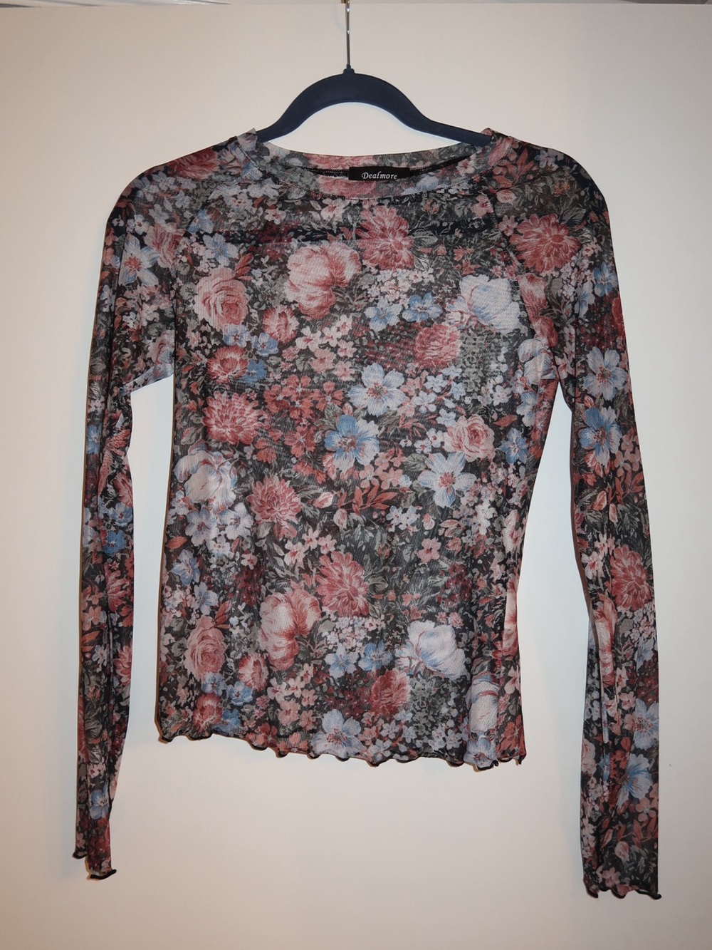 Delmore Floral Long-Sleeve Mesh Top in Rose Multi